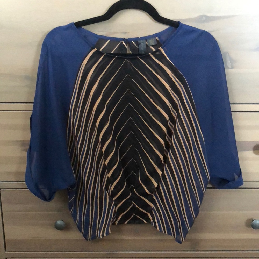 Navy, Black and Tan blouse